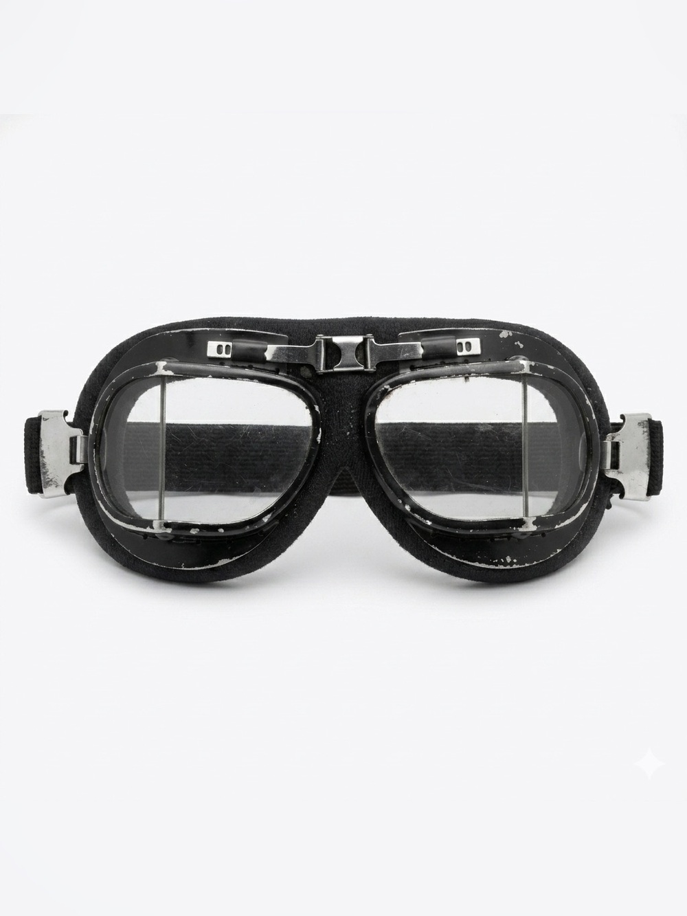 Retro Split Lens Motorcycle Goggles Black Faux Leather Biker Aviator Costume